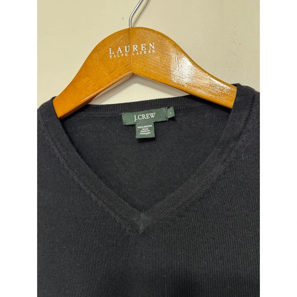 Vintage J. Crew‎ V-Neck Merino Wool Sweater Mens Large Black